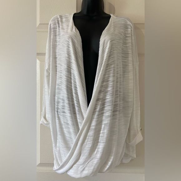 WHBM Long Sleeve Crossover White Coverup Size Large - Picture 4 of 13